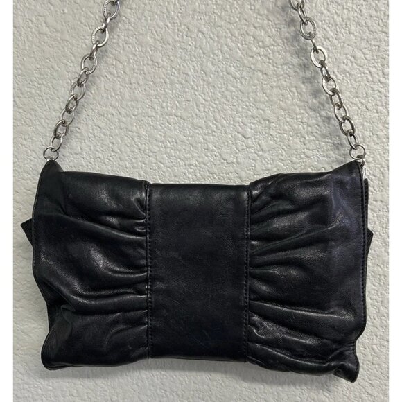 BCBGMAXAZRIA Black Handbag Purse Silver Turnlock Handle Or Clutch - Picture 5 of 10